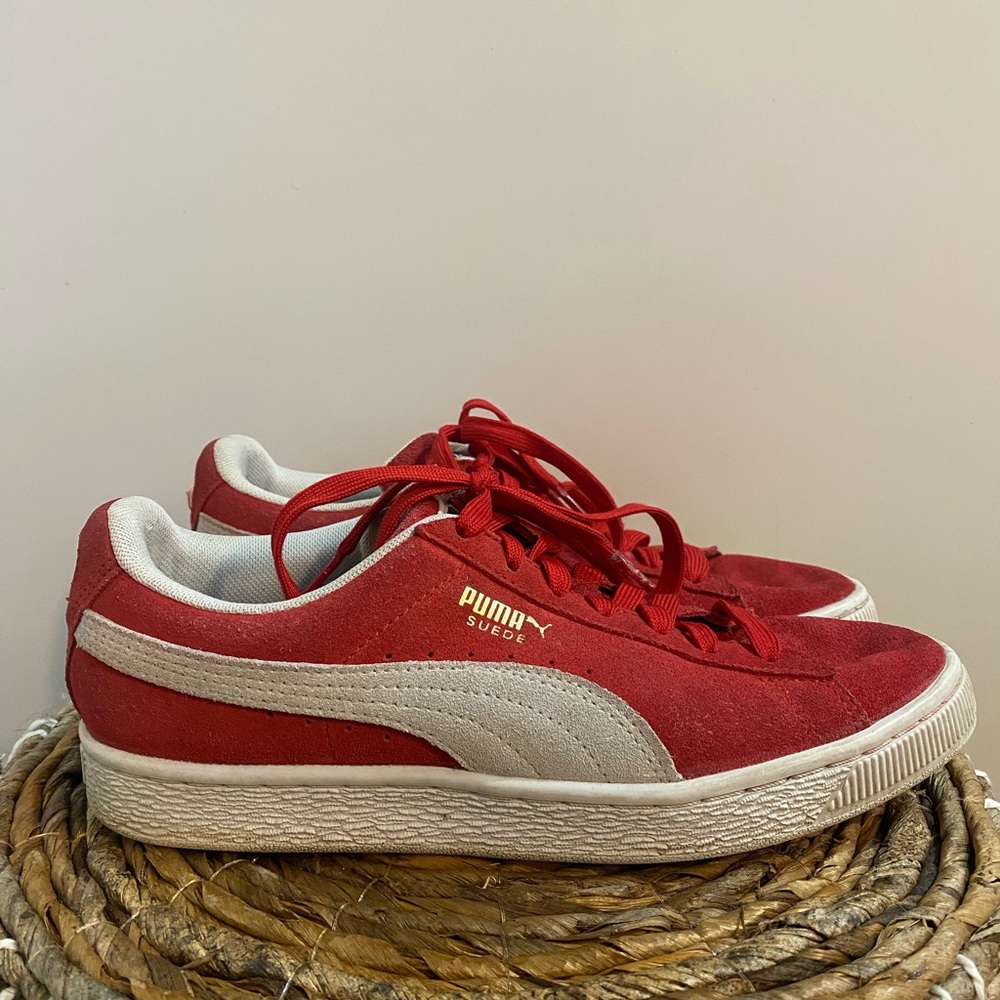 Puma Red and White Suede Sneakers